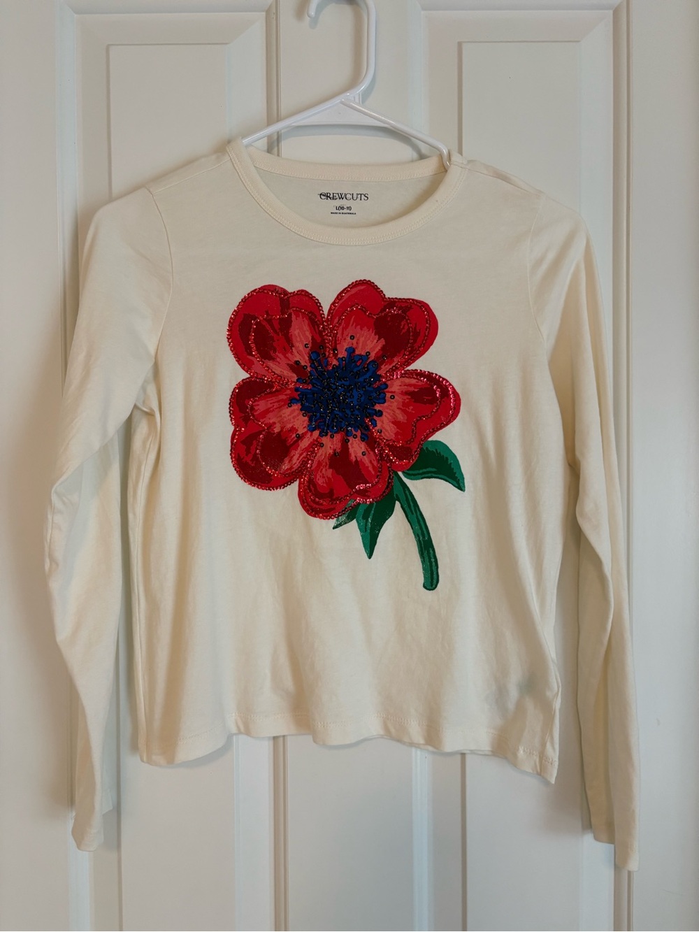 Crewcuts Cream Long-Sleeve Top with Red Sequin Flower | L (10-11)